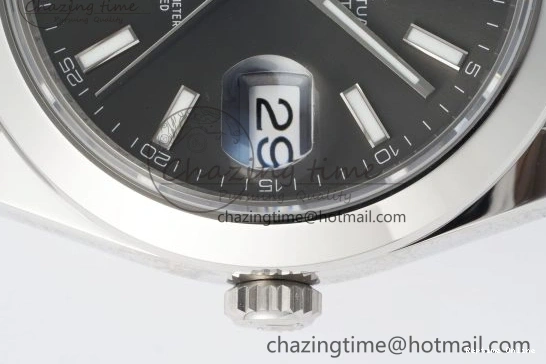 0107 Sophisticated DateJust 41 SS Polished Bezel KING 1:1 Best Edition 904L Steel Gray Stick Dial on Oyster Bracelet VR 2162